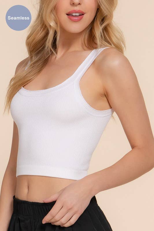 Double Scoop Neck Seamless Crop Tank Top