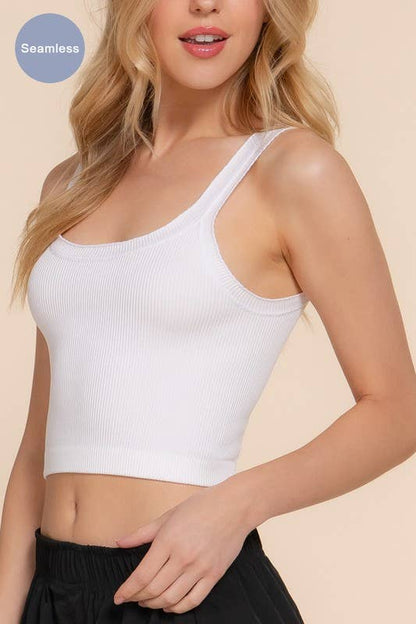 Double Scoop Neck Seamless Crop Tank Top