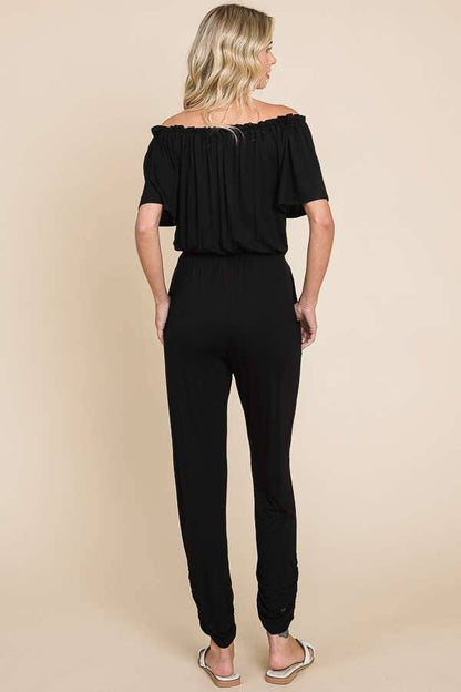 Off Shoulder Peasant Jumpsuit: XL, DESERT