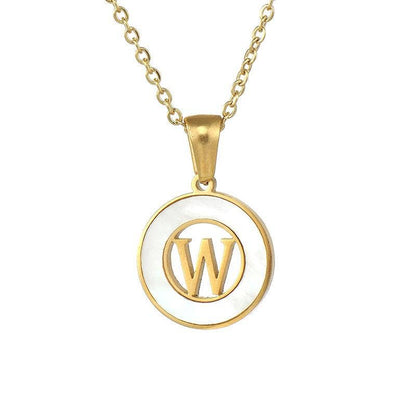 Circular Hollow Shell Initial Pendant Gold Plated Necklace: C