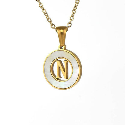 Circular Hollow Shell Initial Pendant Gold Plated Necklace: C