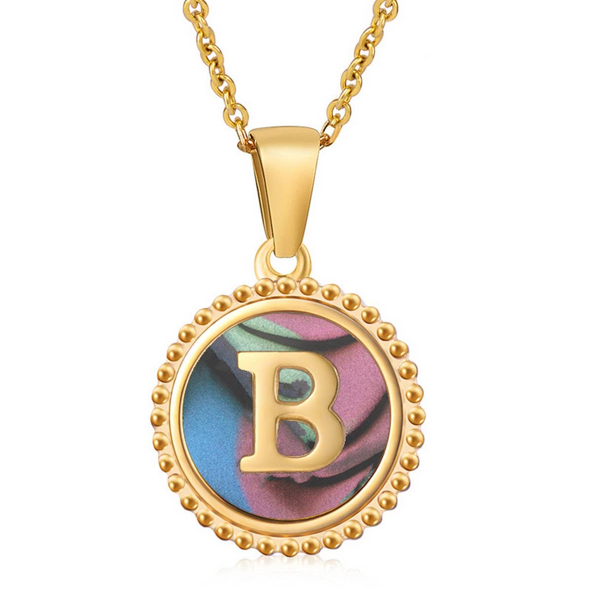 Round Colorful Shell Letter Necklace