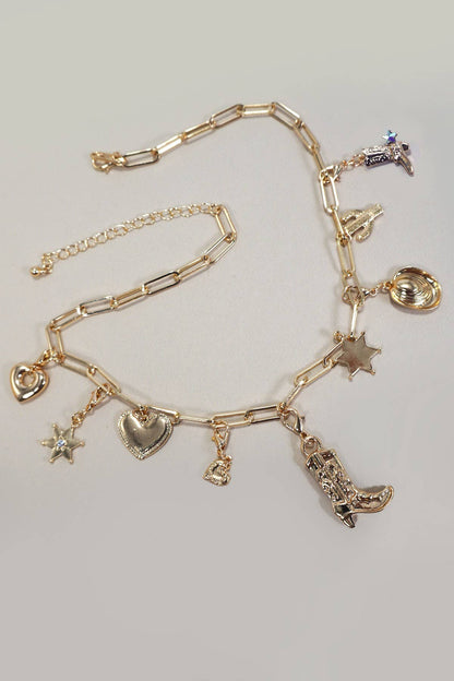inter chan able western boot charm necklace