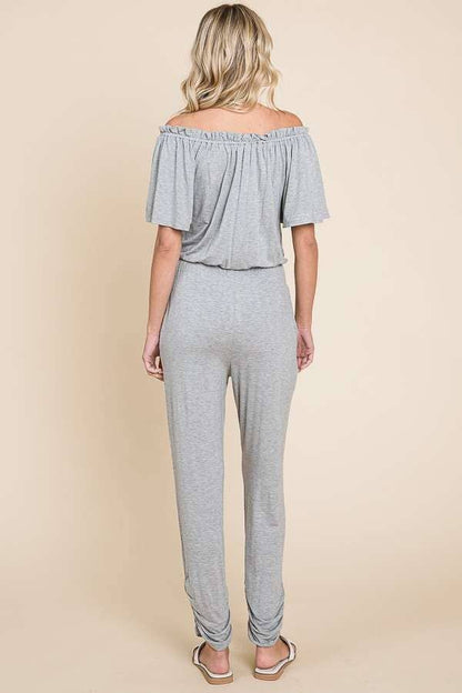 Off Shoulder Peasant Jumpsuit: XL, DESERT