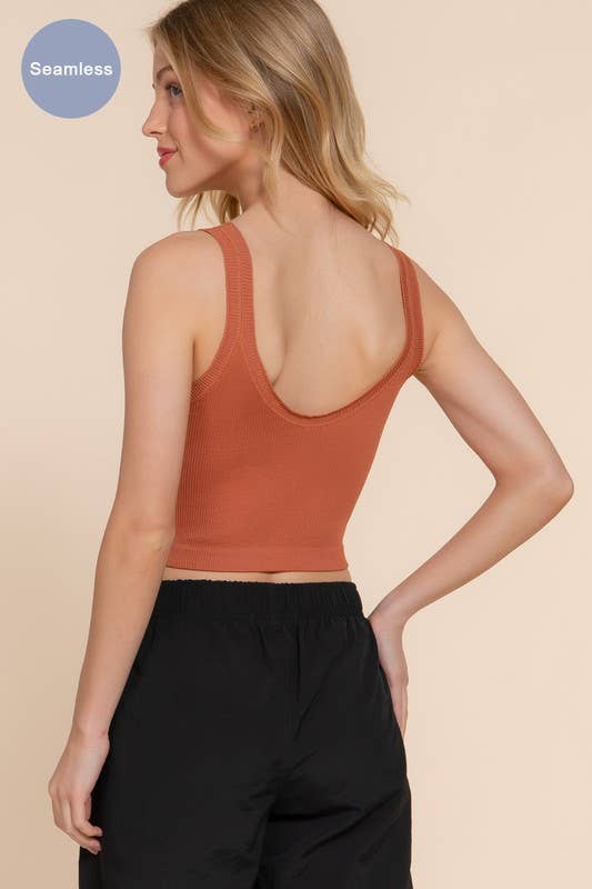 Double Scoop Neck Seamless Crop Tank Top