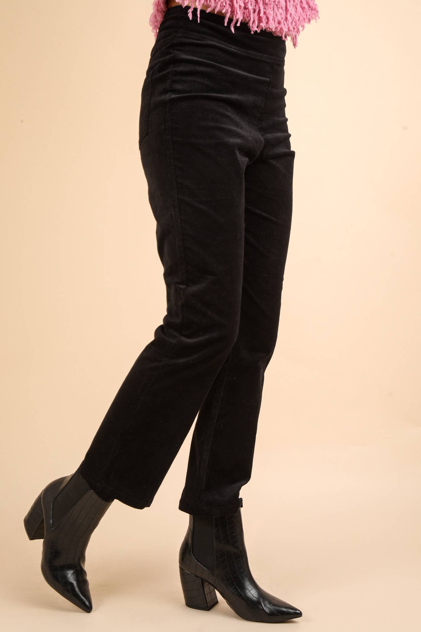 Velvet Boot Cut Pants with Back Pockets