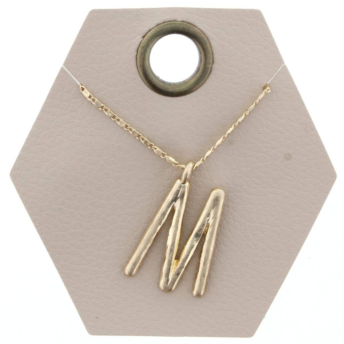 16" Gold Chain Necklace, Initial "M", 3" Ext.