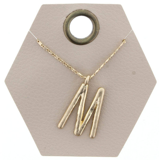 16" Gold Chain Necklace, Initial "M", 3" Ext.