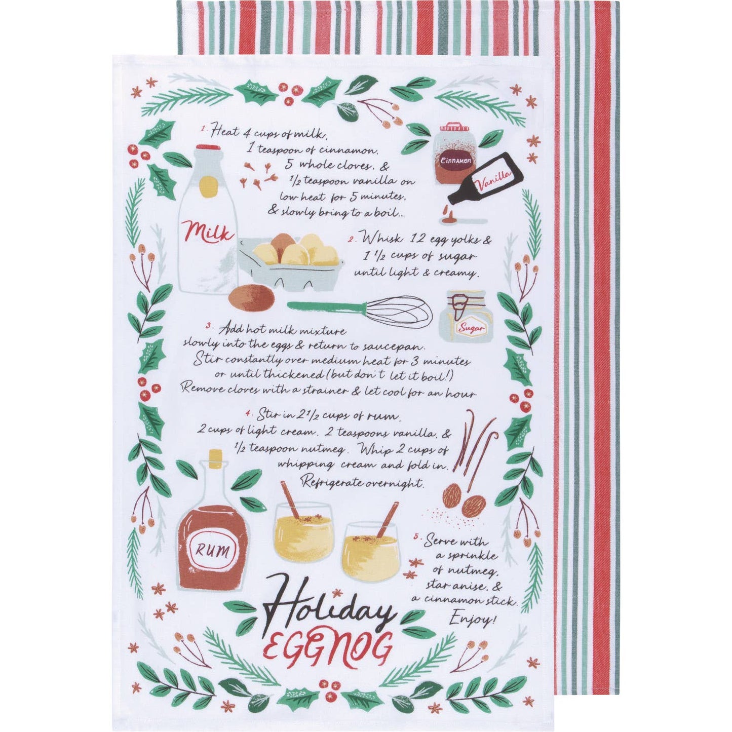 Now Designs Holiday Eggnog Recipe Dishtowel Set of 2