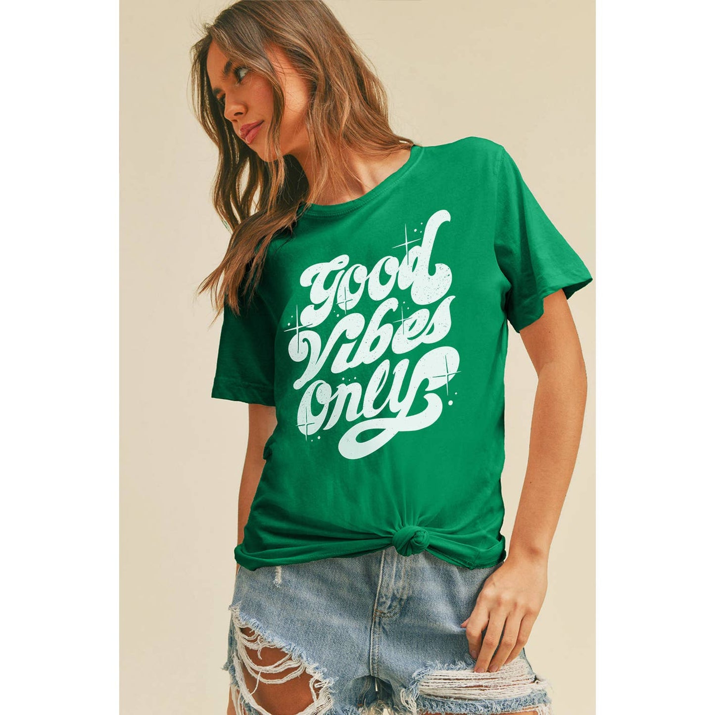 Good Vibes Only Graphic Tee: M, FRENCH NAVY