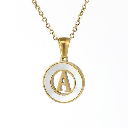 Circular Hollow Shell Initial Pendant Gold Plated Necklace: P