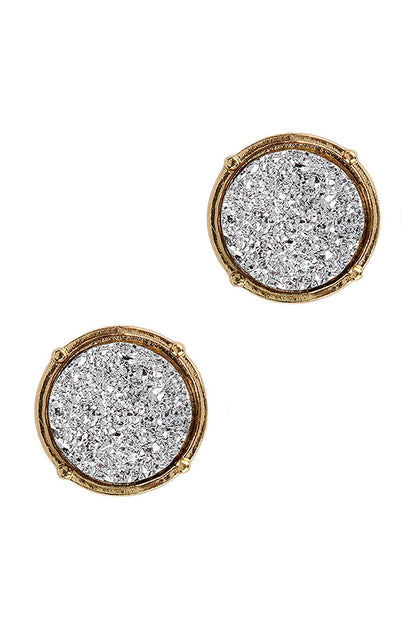 Glittered Druzy Round Post Earrings