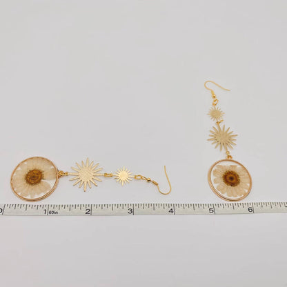 Bohemian Style Daisy Real Flower Pendant Earrings - PDF