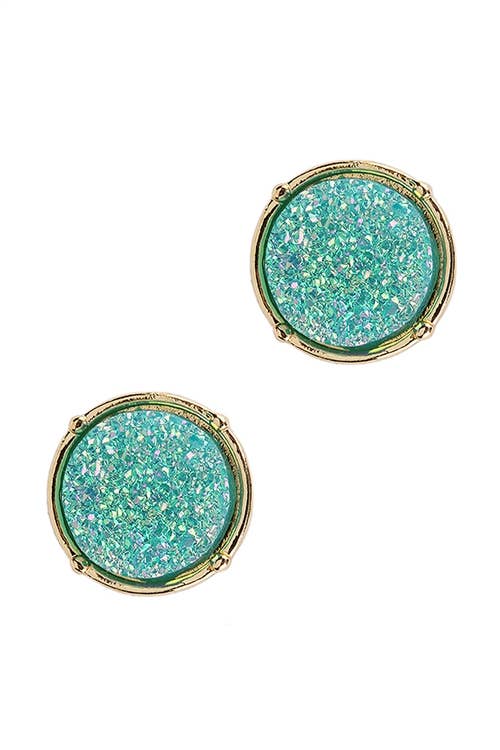 Glittered Druzy Round Post Earrings