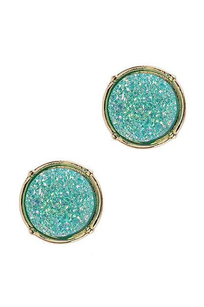 Glittered Druzy Round Post Earrings