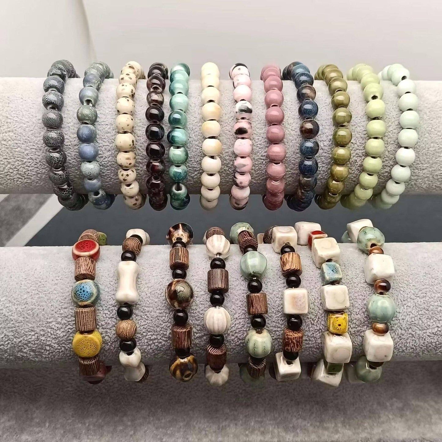 Multi-style Handmade Ceramic Beaded Elastic Rope Bracelet