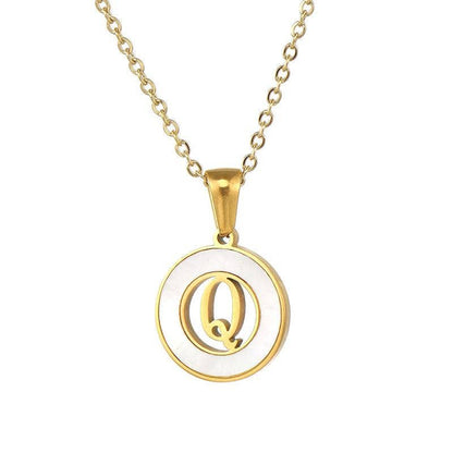 Circular Hollow Shell Initial Pendant Gold Plated Necklace: P