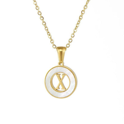 Circular Hollow Shell Initial Pendant Gold Plated Necklace: P