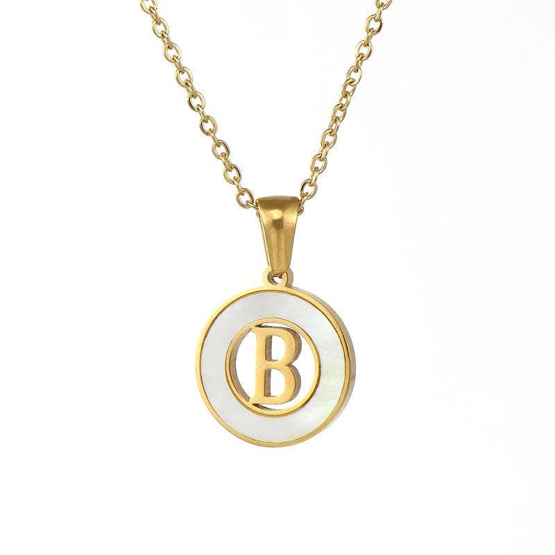 Circular Hollow Shell Initial Pendant Gold Plated Necklace: P