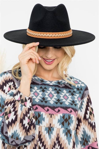 Felt Brim Hat With Leather Braided