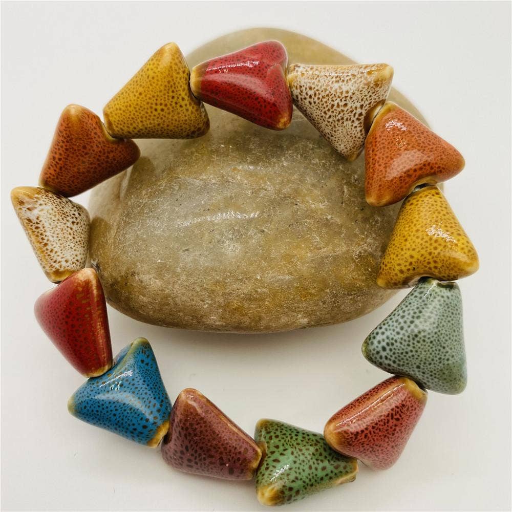 Colored Glazed Ceramic Elastic Bracelets: (Painted Pottery) Small Square