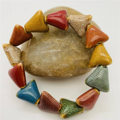 Colored Glazed Ceramic Elastic Bracelets: (Painted Pottery) Small Square