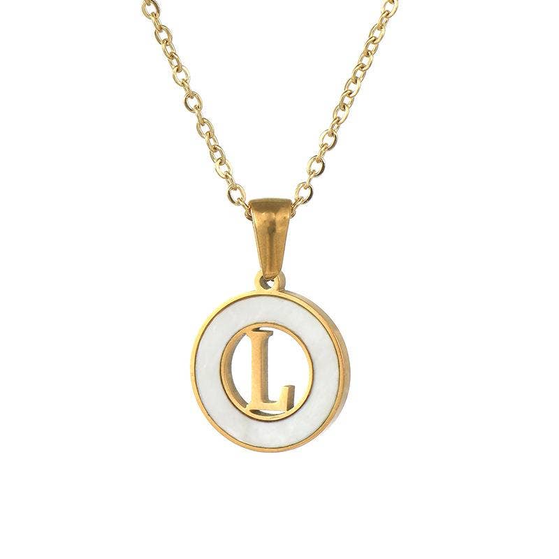 Circular Hollow Shell Initial Pendant Gold Plated Necklace: C