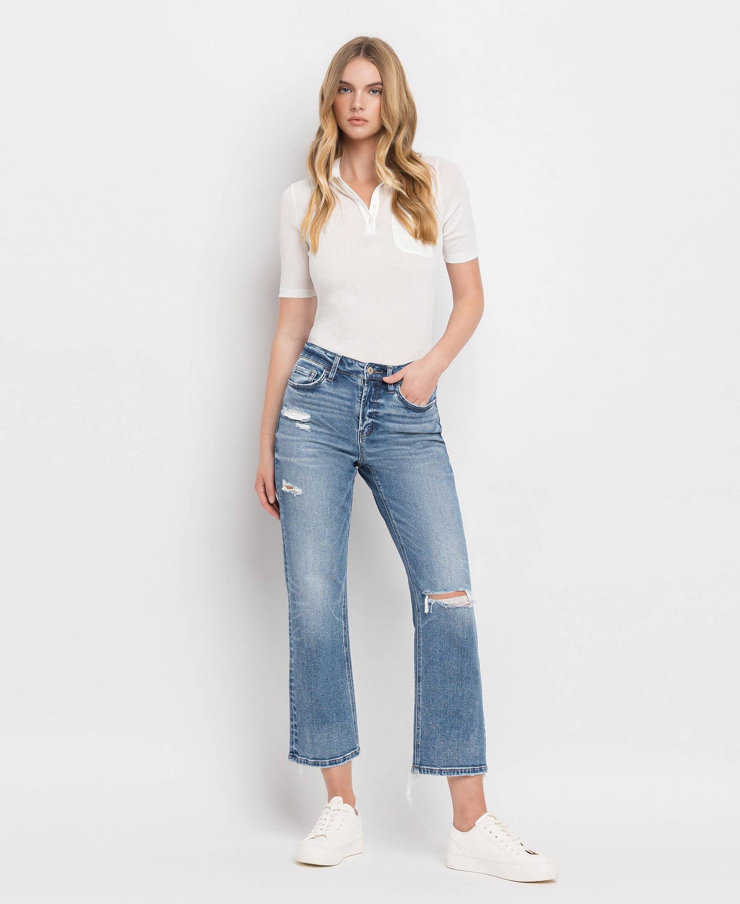 HIGH RISE PAINT SPLATTER CUFFED BOYFRIEND JEANS V2787