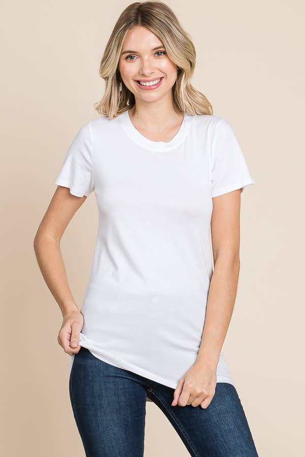 Crew Neck Short Sleeve Fitted Top: M, NEW OLIVE