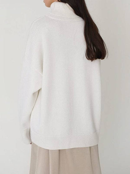 Long Sleeves Loose Solid Color High Neck Knitwear Sweater
