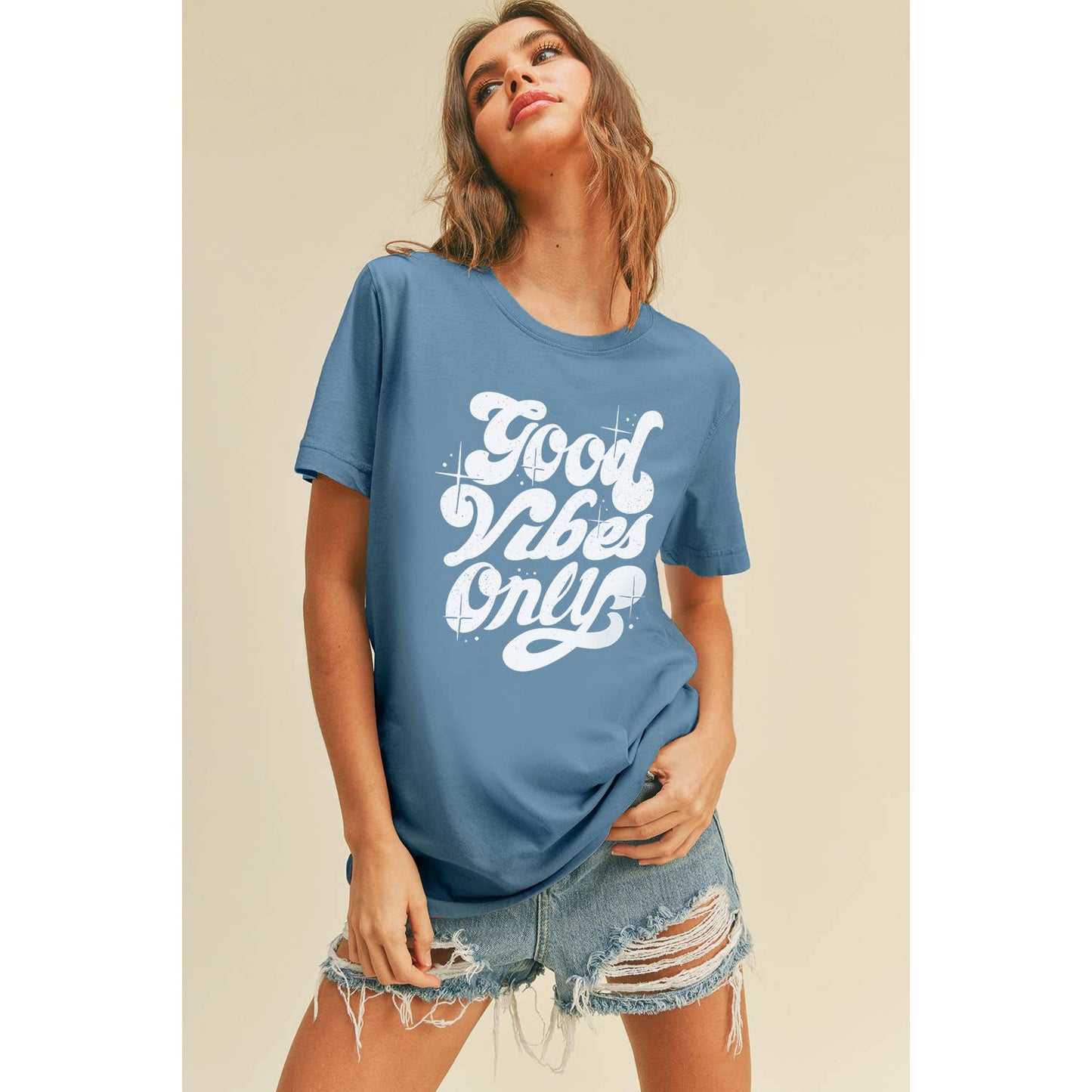 Good Vibes Only Graphic Tee: M, FRENCH NAVY