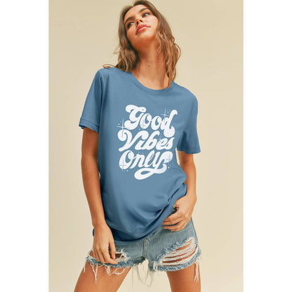 Good Vibes Only Graphic Tee: M, FRENCH NAVY