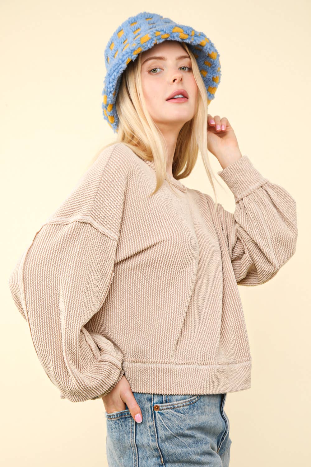 Two Tone Otto Ribbed Oversized Soft Top