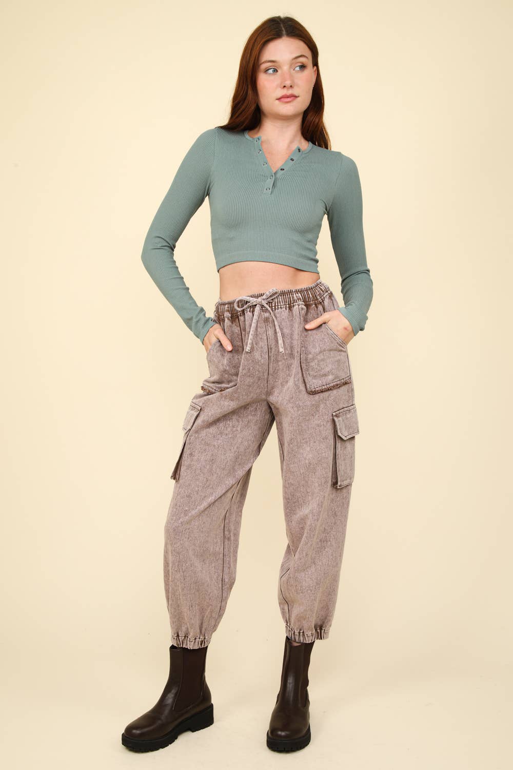 Easy comfy Casual Fitted Crop Henley Knit Top