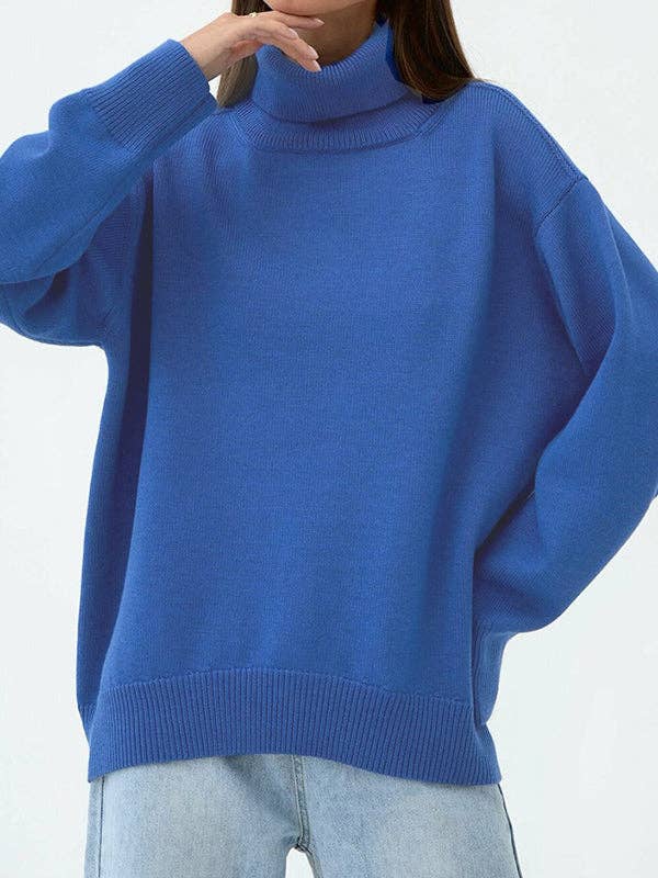Long Sleeves Loose Solid Color High Neck Knitwear Sweater