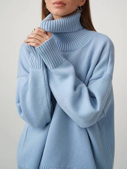 Long Sleeves Loose Solid Color High Neck Knitwear Sweater