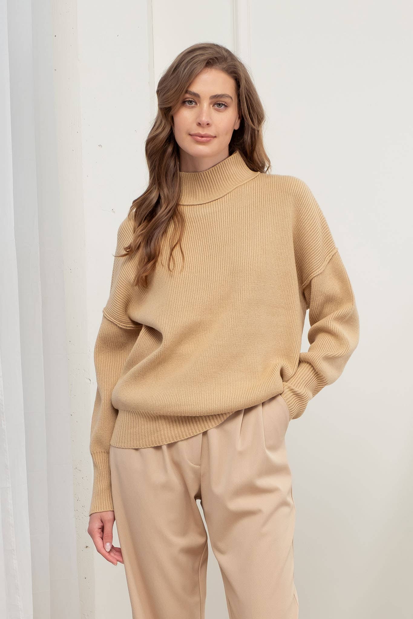Mock Neck Ribbed Sweater