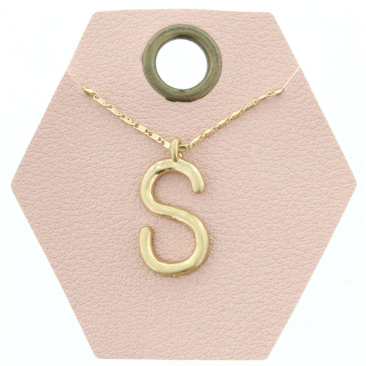 16" Gold Chain Necklace, Initial "S", 3" Ext.