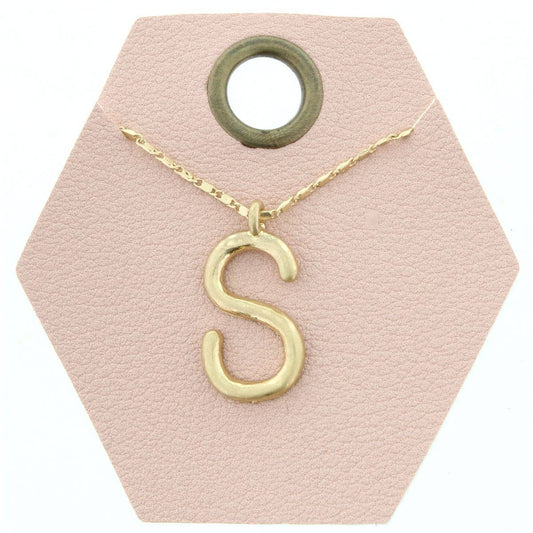 16" Gold Chain Necklace, Initial "S", 3" Ext.