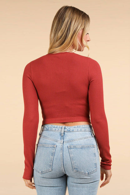 Easy comfy Casual Fitted Crop Henley Knit Top