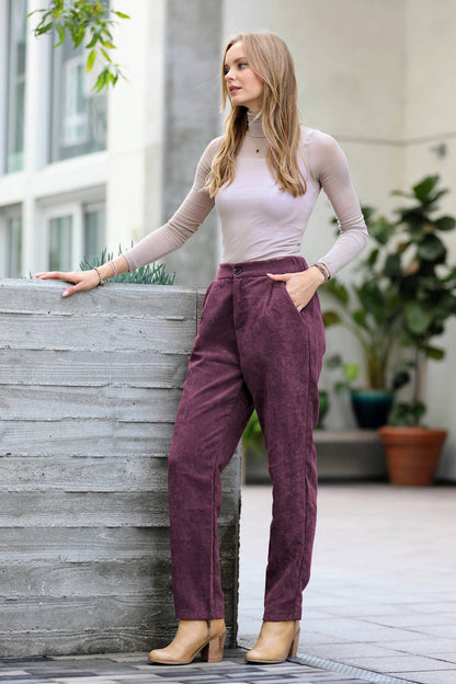 High Rise Corduroy Pants With Pockets