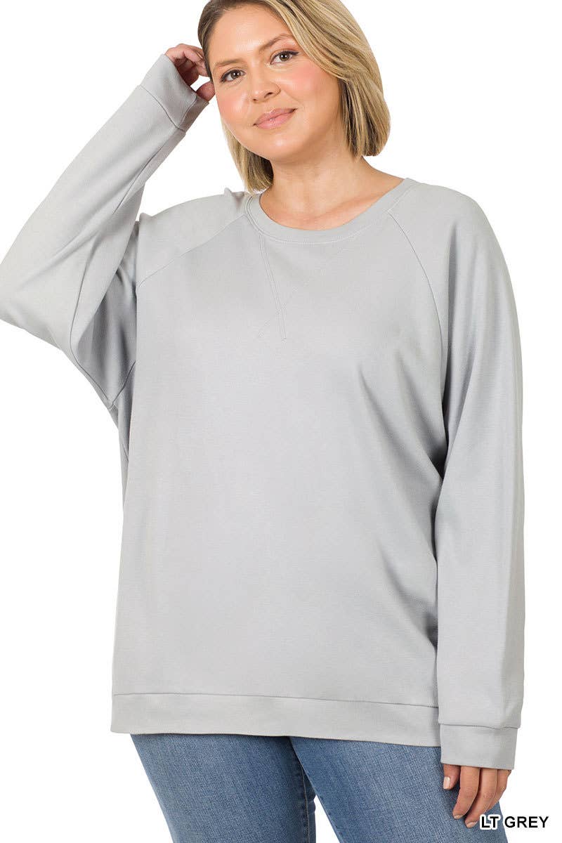 Light Grey Plus Size Cotton Raglan Sleeve Pullover