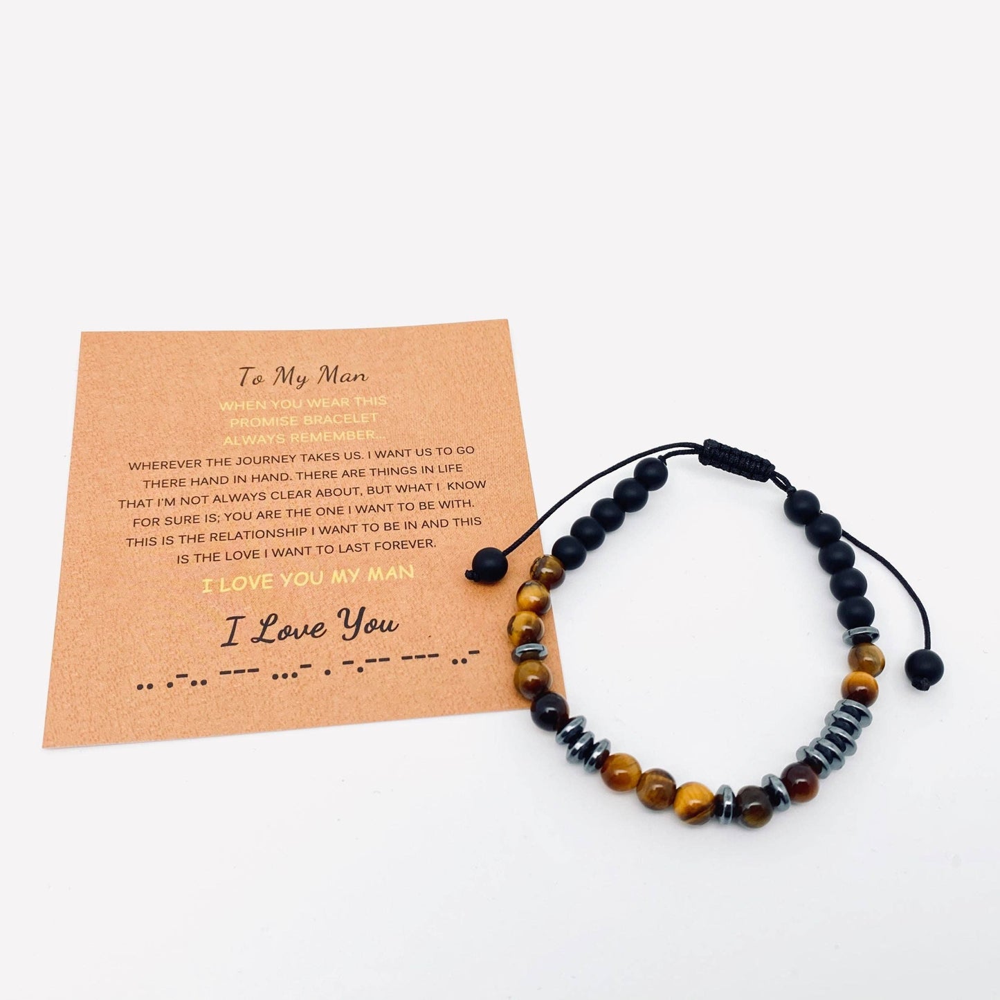 Morse Code "I Love you" Tiger's Eye Stone Gift Bracelets