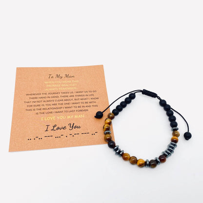 Morse Code "I Love you" Tiger's Eye Stone Gift Bracelets