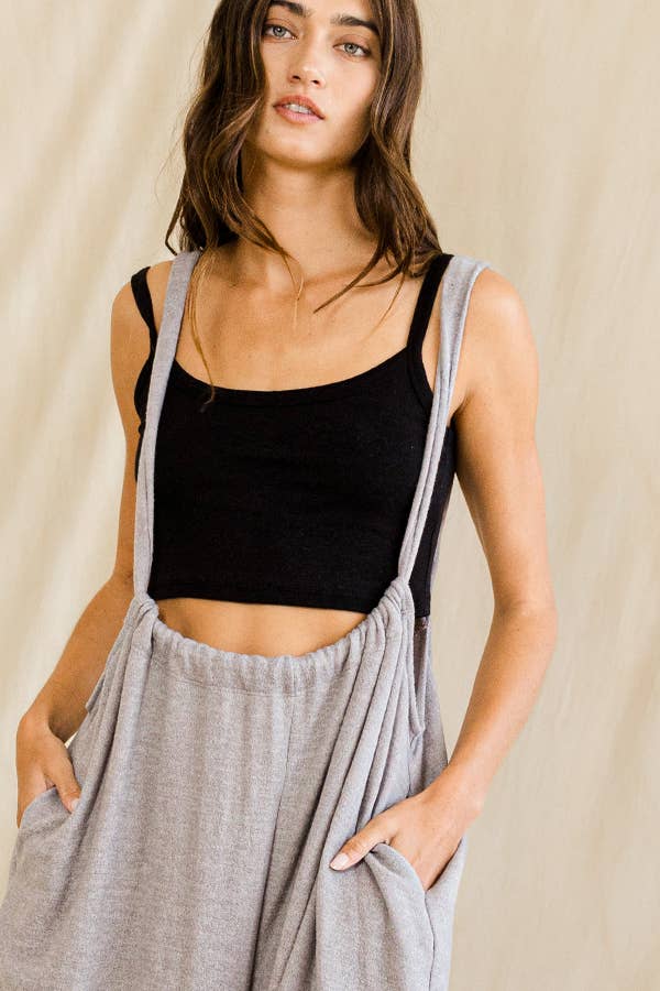 Wide Leg Solid Brushed Adjustable Jumpsuit