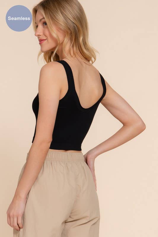 Double Scoop Neck Seamless Crop Tank Top