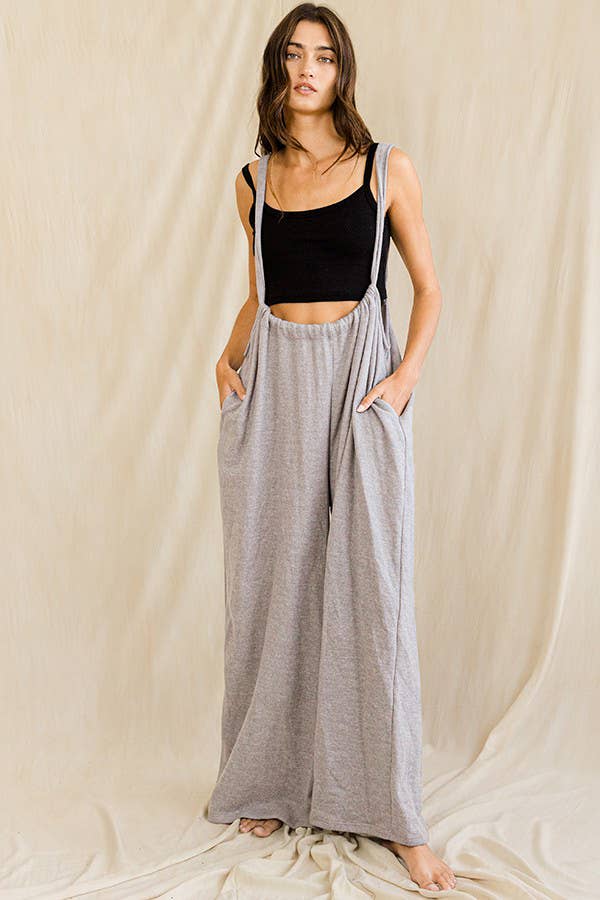Wide Leg Solid Brushed Adjustable Jumpsuit