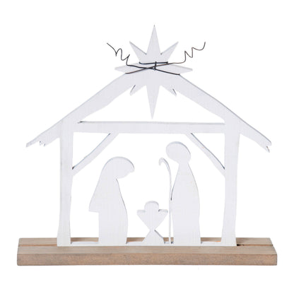 Wood 12" Multicolor Christmas Holy Family Table