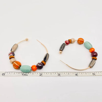 Bohemian Wood Beads Ceramic Beads Hoop Earrings