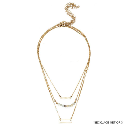 Rectangle Layered Bar & Bead Necklace